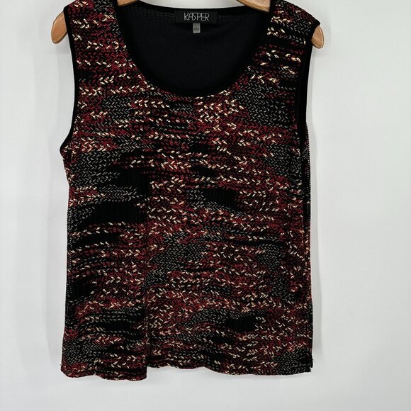 Kasper Womens Sleeveless red gold metallic Knit Top Size Large textured - Picture 4 of 12